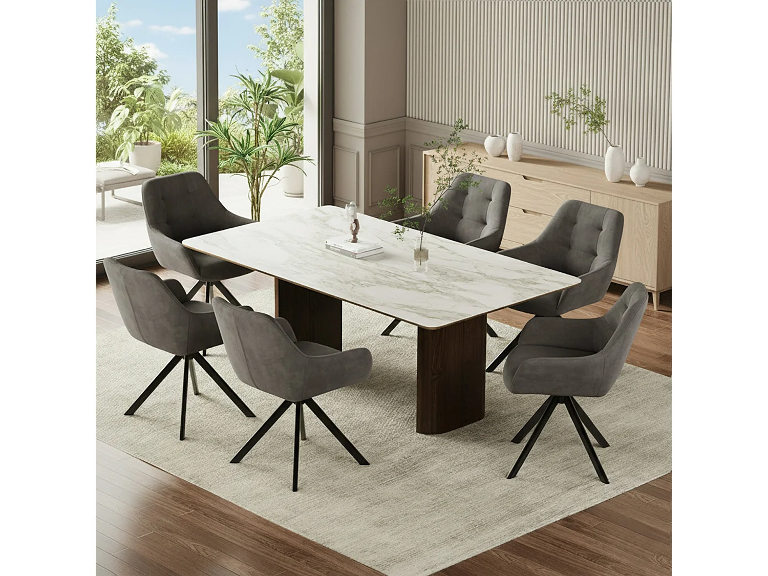 Lot de 2 chaises de salle à manger pivotantes 360° | Demi-accoudoirs, base métallique, gris
