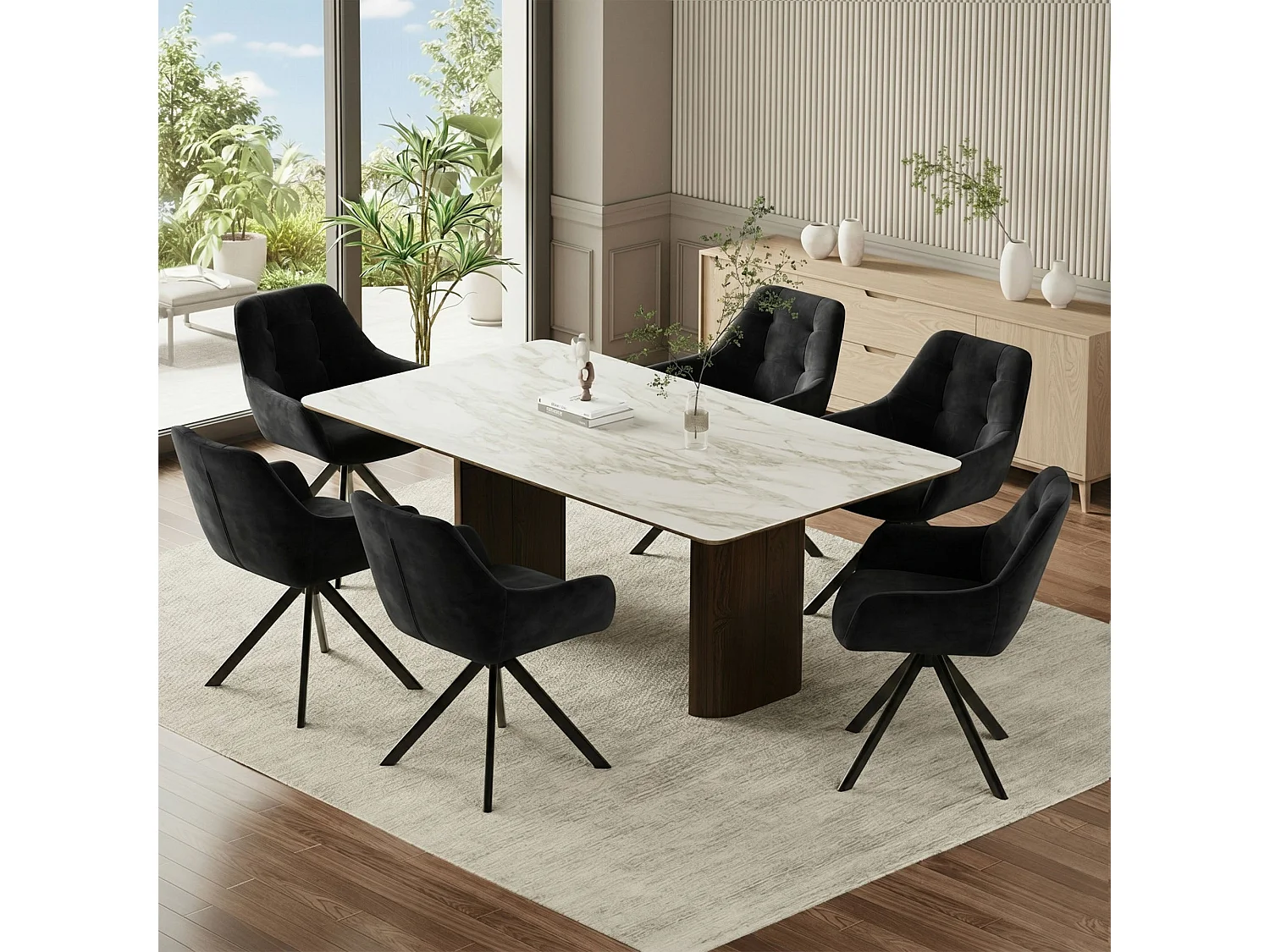 Lot de 2 chaises de salle à manger pivotantes 360° | Demi-accoudoirs, base métallique, noir