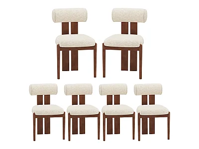Lot de 6 chaises de salle à manger SMARTUE, dossier cylindrique, cadre en bois, pieds noyer foncé, Beige