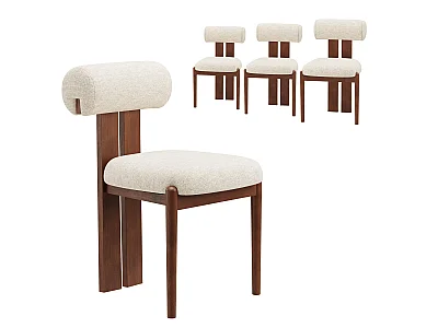 Lot de 4 chaises de salle à manger SMARTUE, dossier cylindrique, cadre en bois, pieds noyer foncé, Beige
