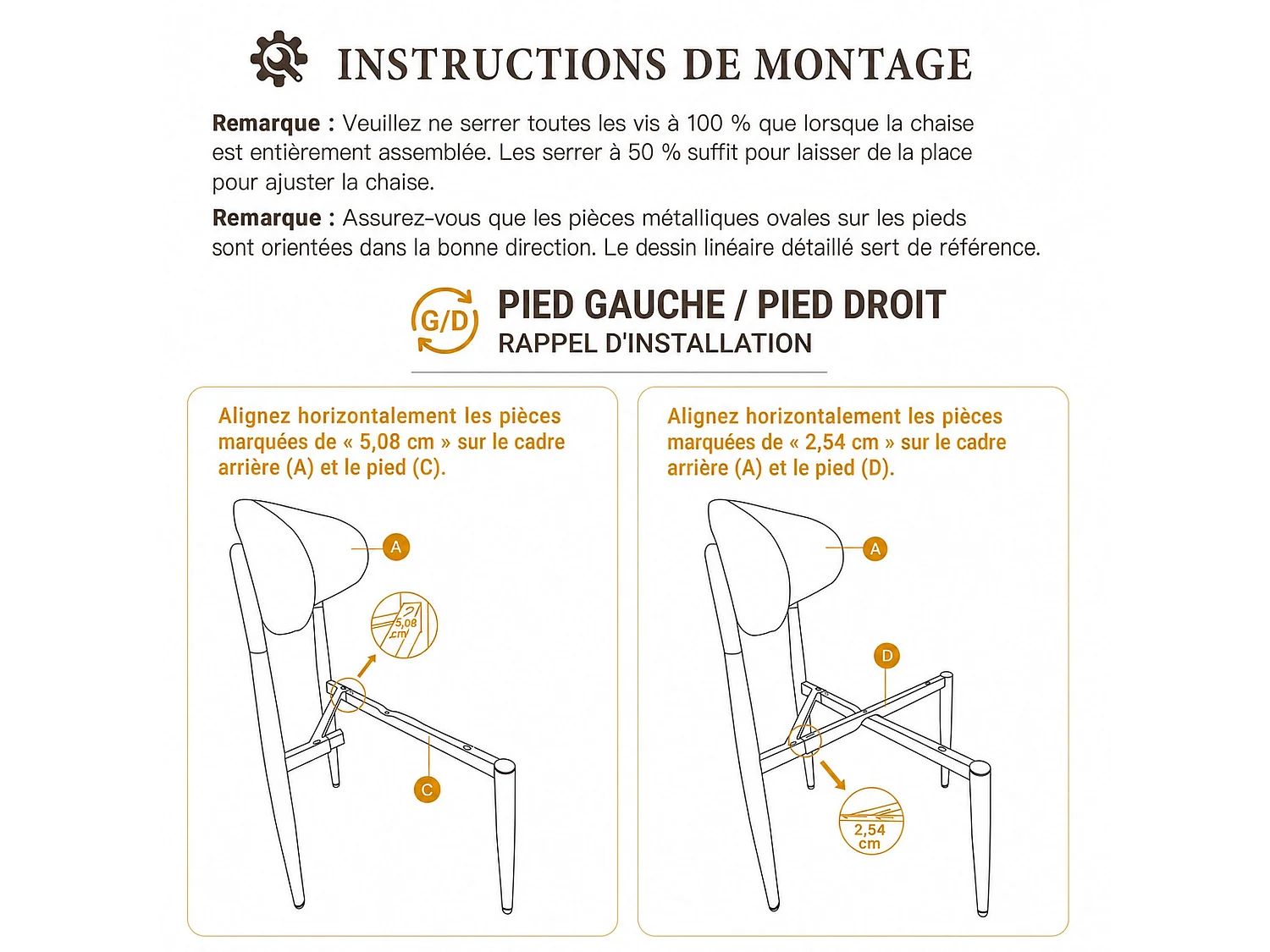 Lot de 2 chaises de salle à manger en tissu rembourrées, dossier arrondi avec cadre doré, pieds métal, beige