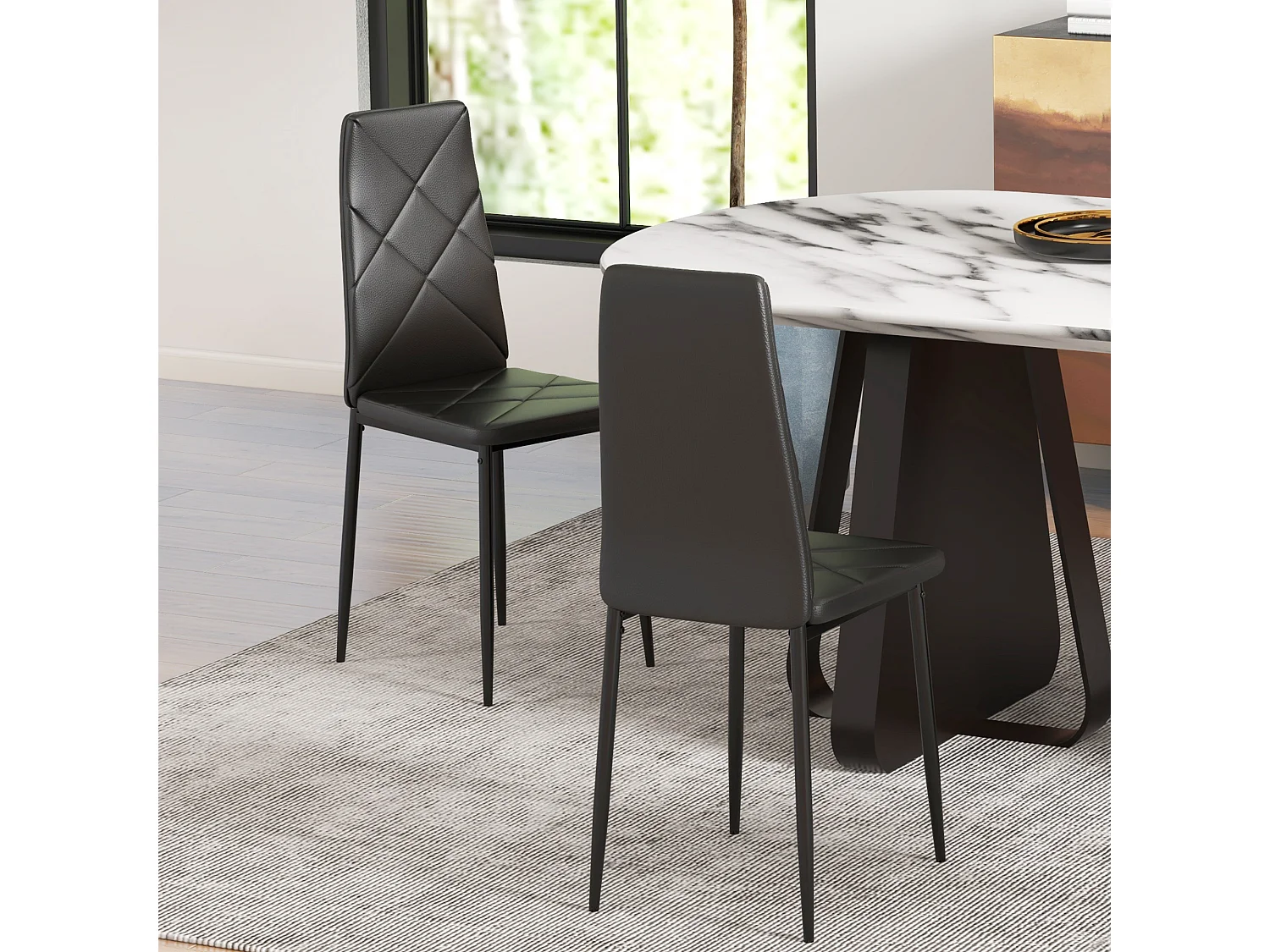 Lot de 2 chaises de salle à manger style Chesterfield acier synthétique noir