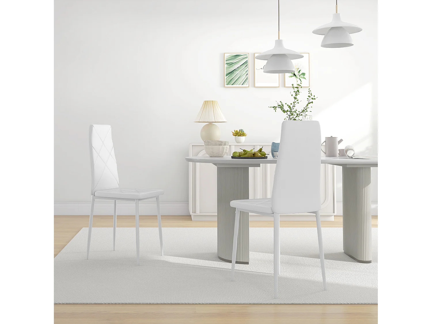 Lot de 2 chaises de salle à manger style Chesterfield acier synthétique blanc