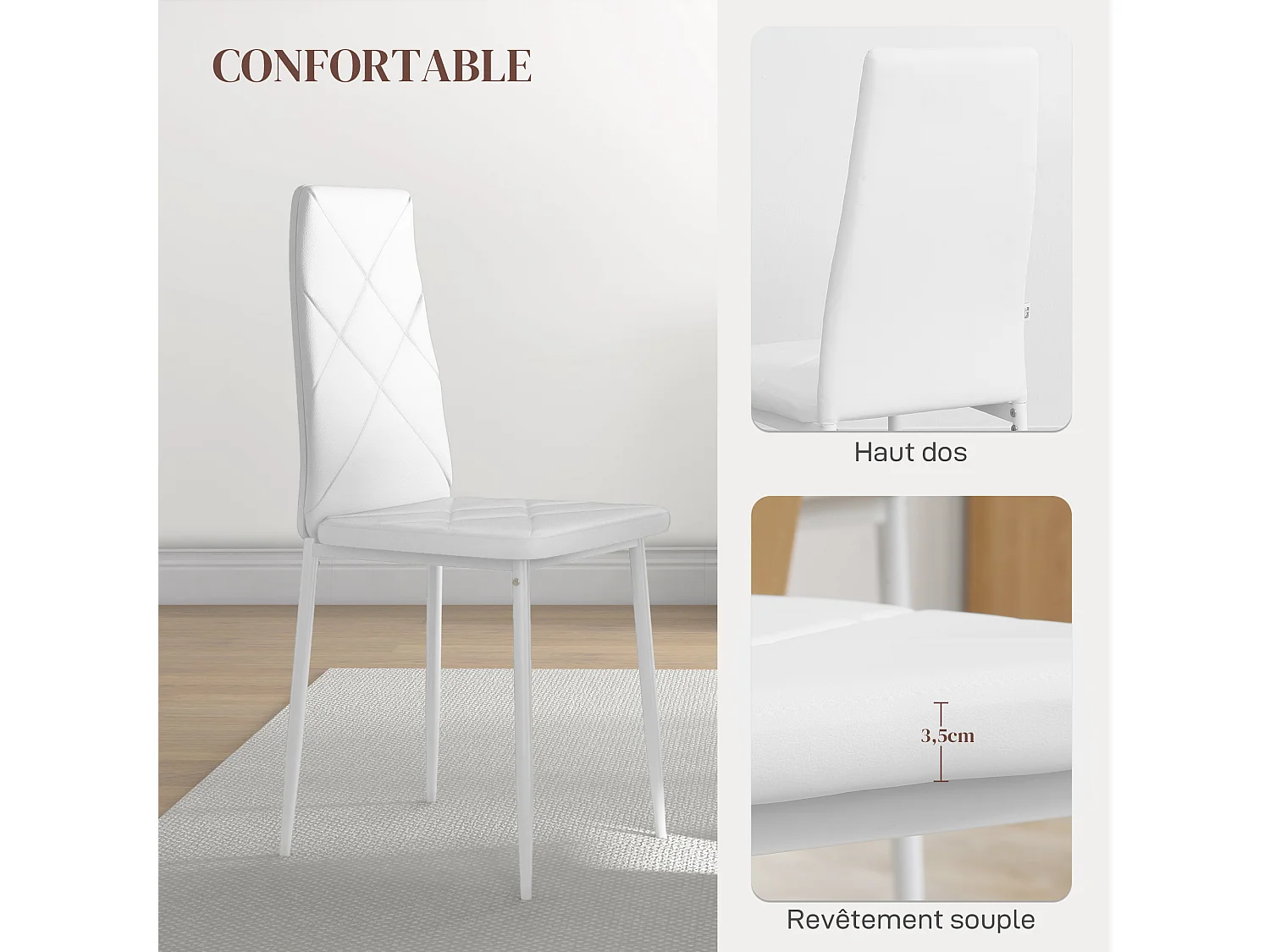 Lot de 2 chaises de salle à manger style Chesterfield acier synthétique blanc