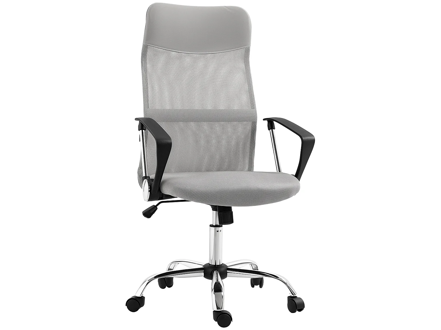 Fauteuil de bureau manager design réglable piètement acier chromé accoudoirs noir maille gris