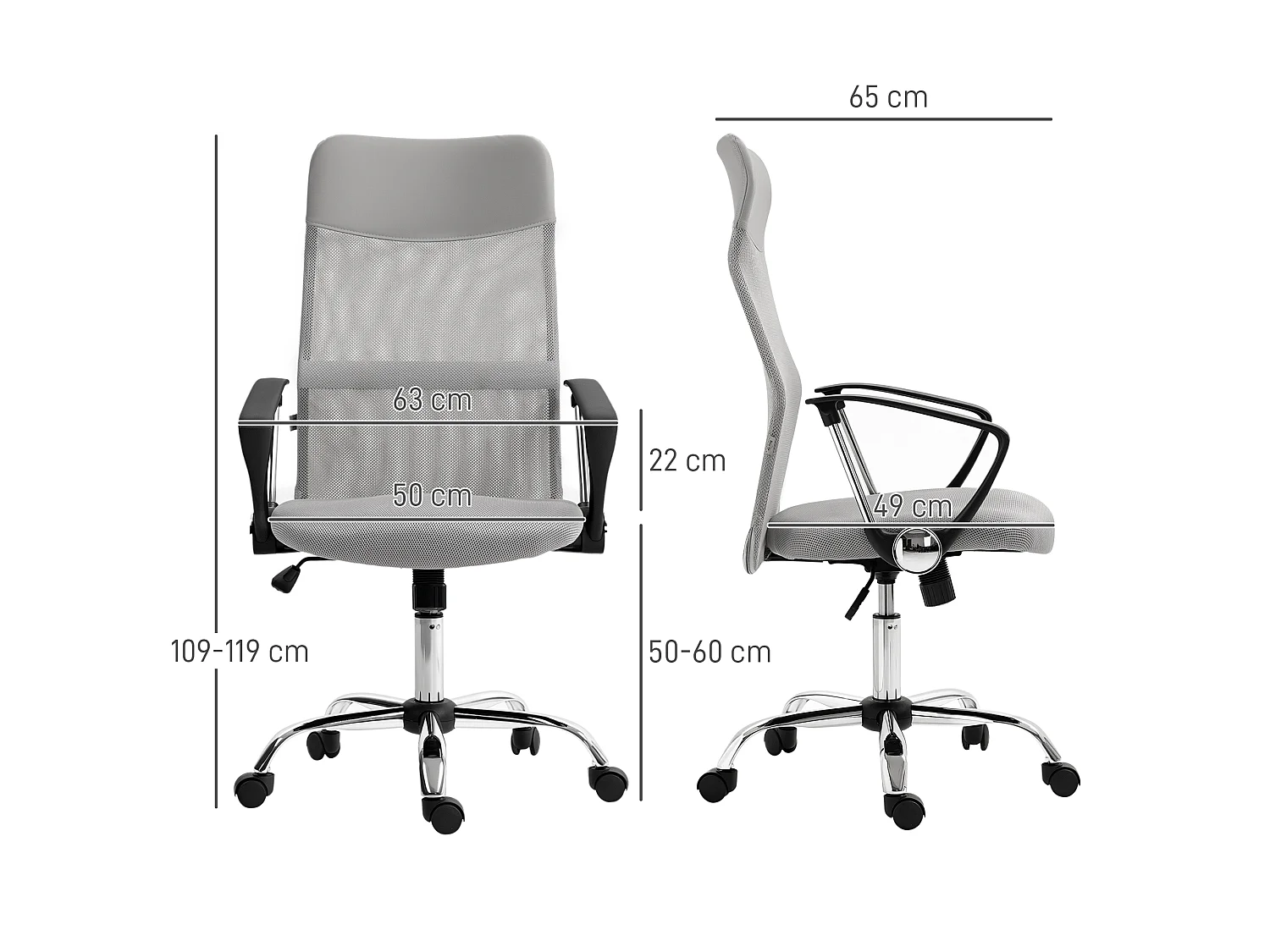 Fauteuil de bureau manager design réglable piètement acier chromé accoudoirs noir maille gris