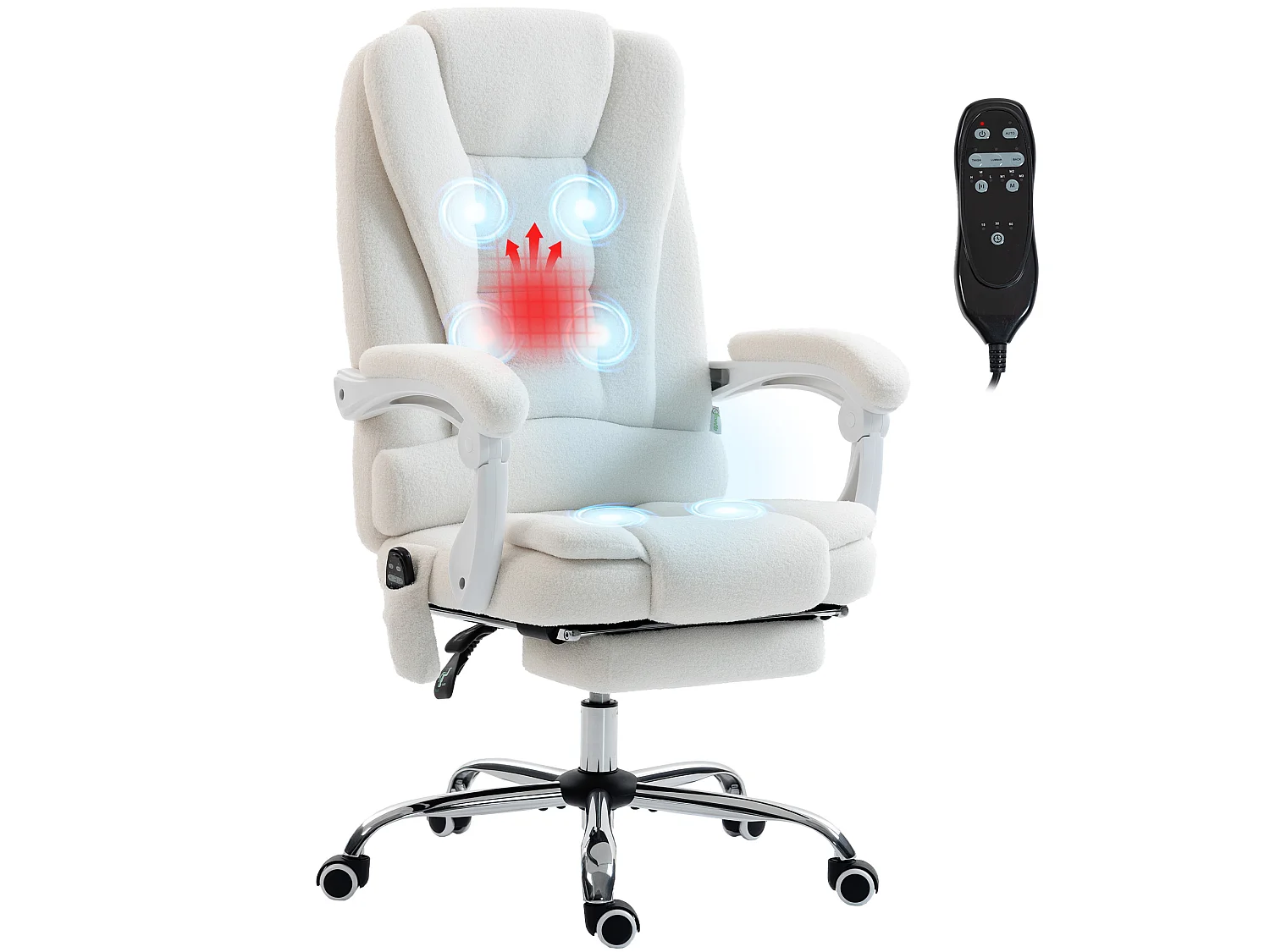 Fauteuil de bureau direction massant chauffant inclinable réglable bouclette blanc