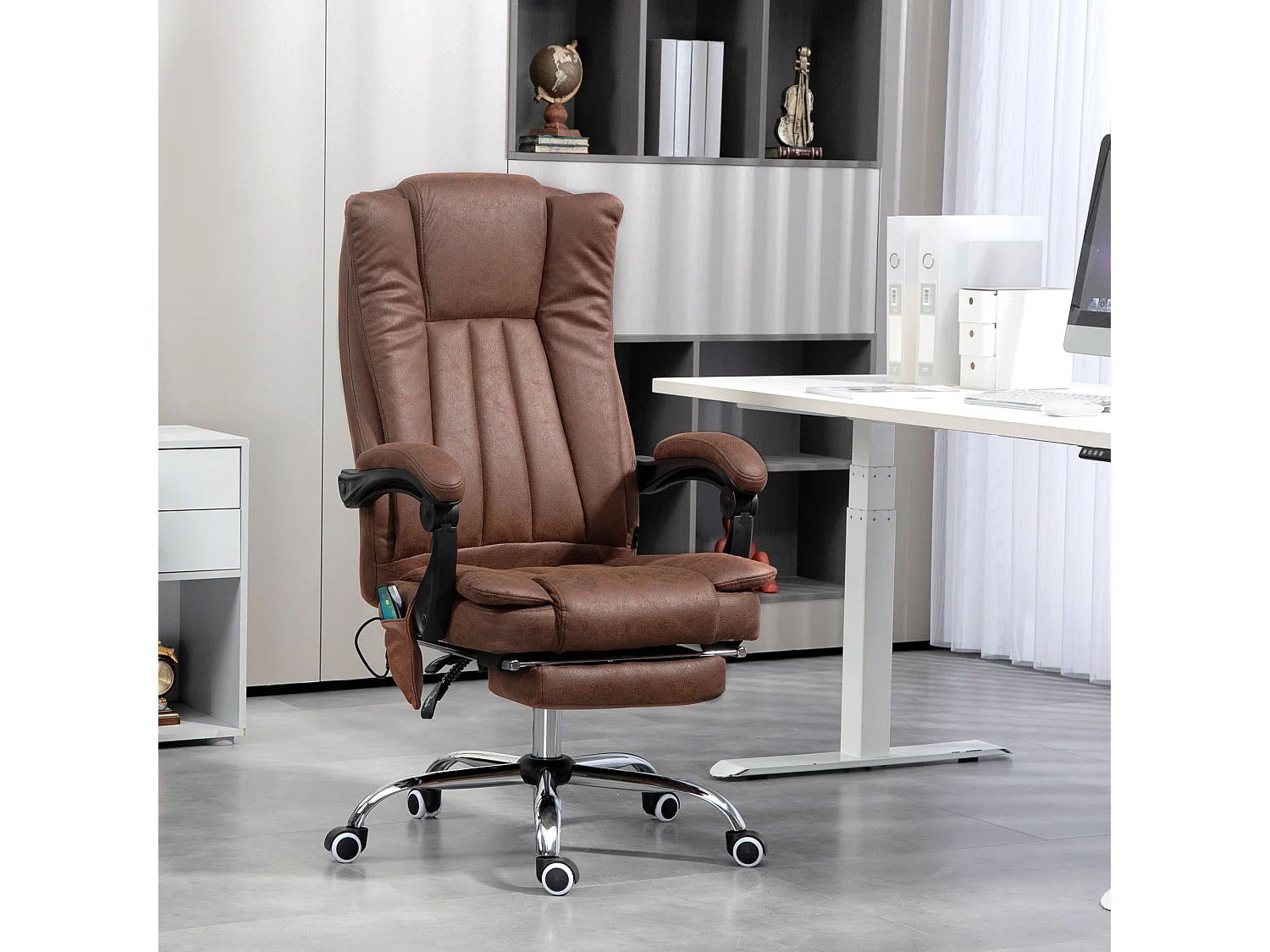 Fauteuil de bureau massant chauffant inclinable repose-pieds rétractable effet cuir vieilli