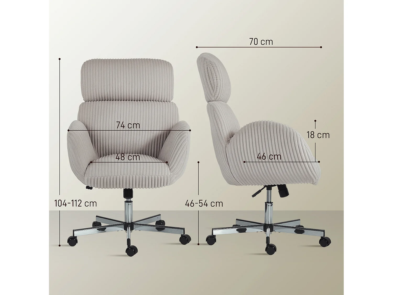 Chaise bureau design velours côtelé gris clair