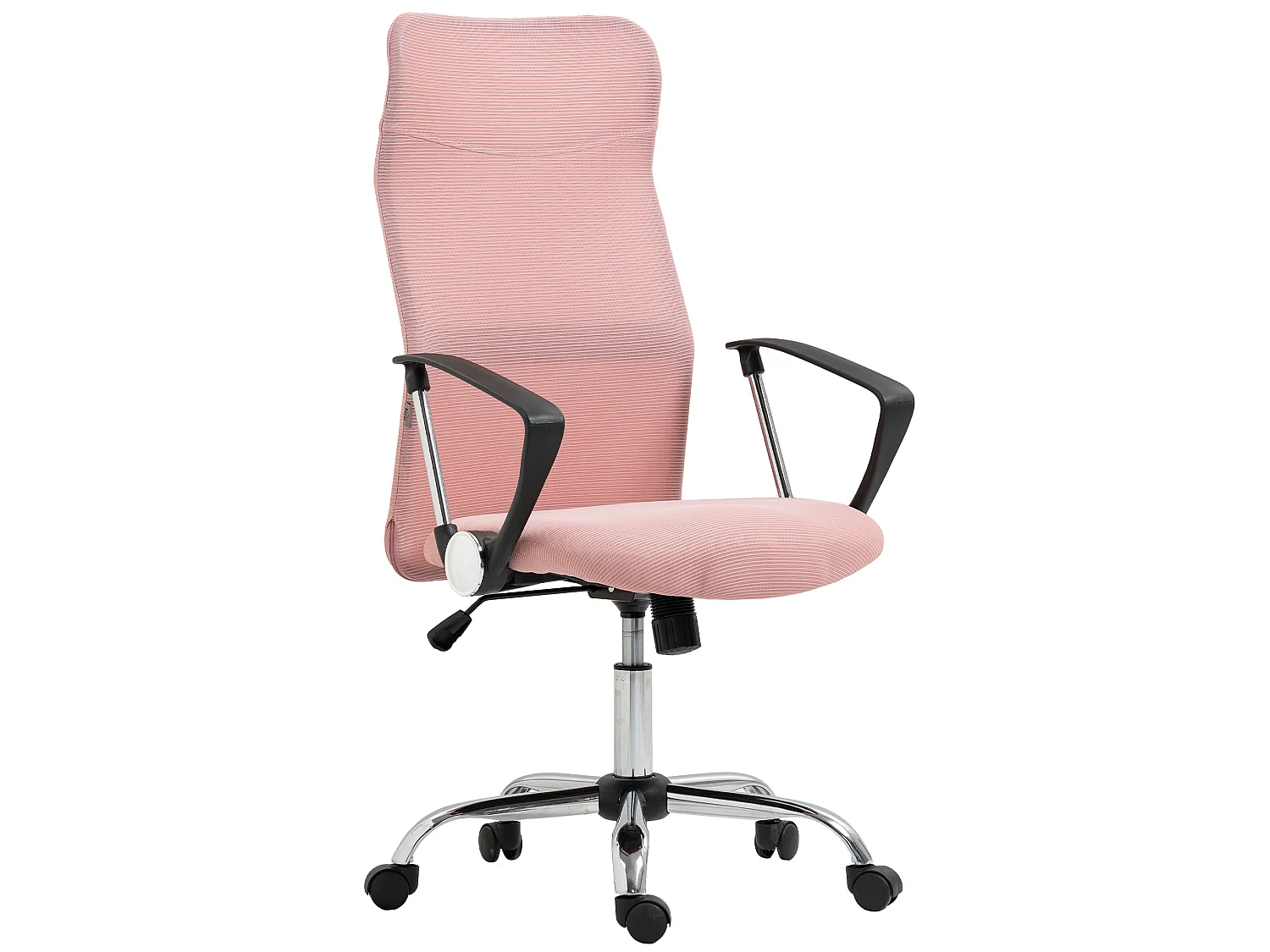 Fauteuil de bureau manager design réglable piètement acier chromé accoudoirs noir maille rose