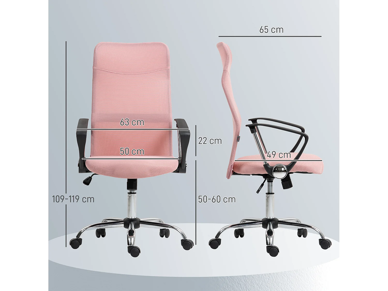 Fauteuil de bureau manager design réglable piètement acier chromé accoudoirs noir maille rose