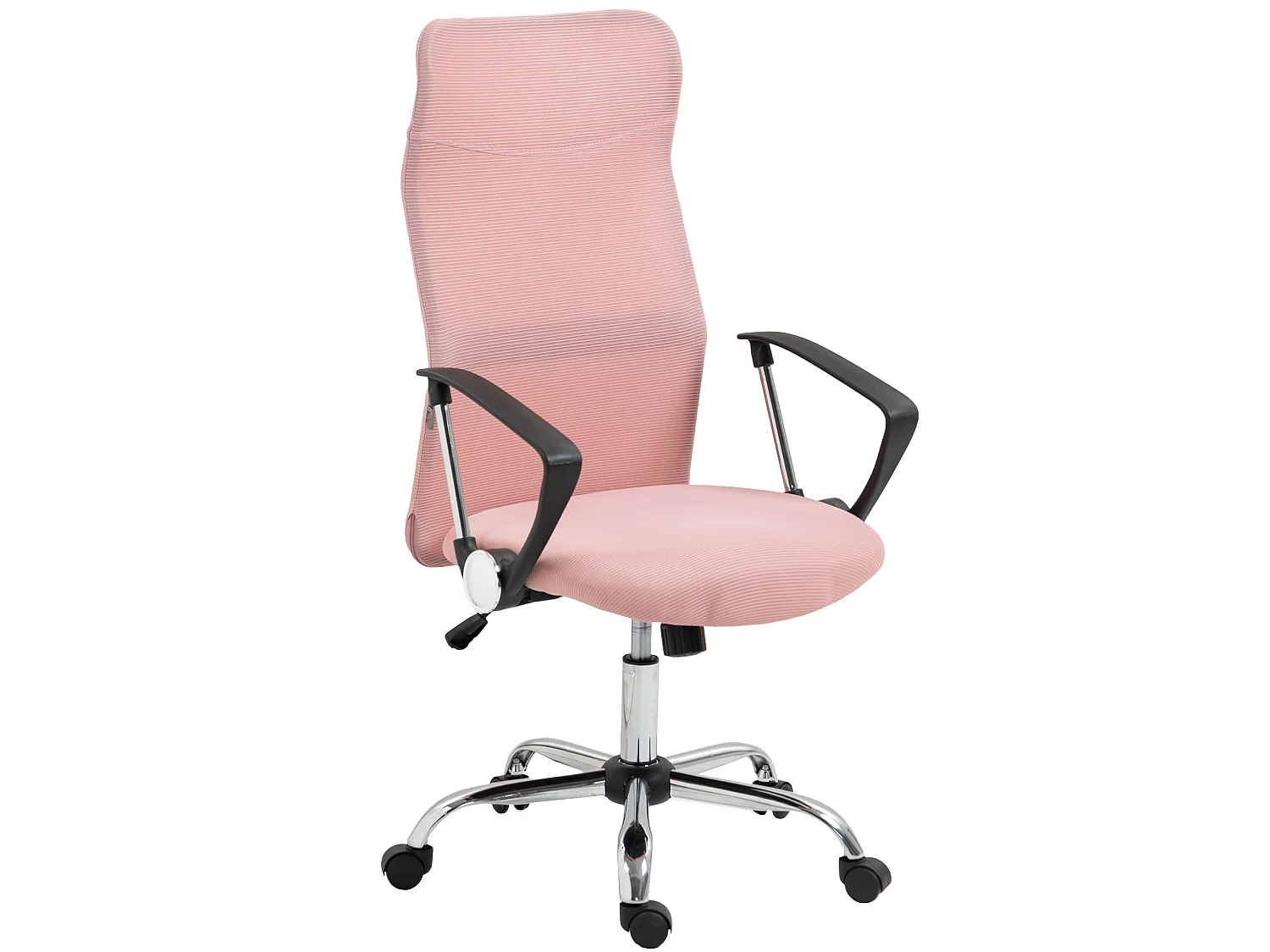 Fauteuil de bureau manager design réglable piètement acier chromé accoudoirs noir maille rose