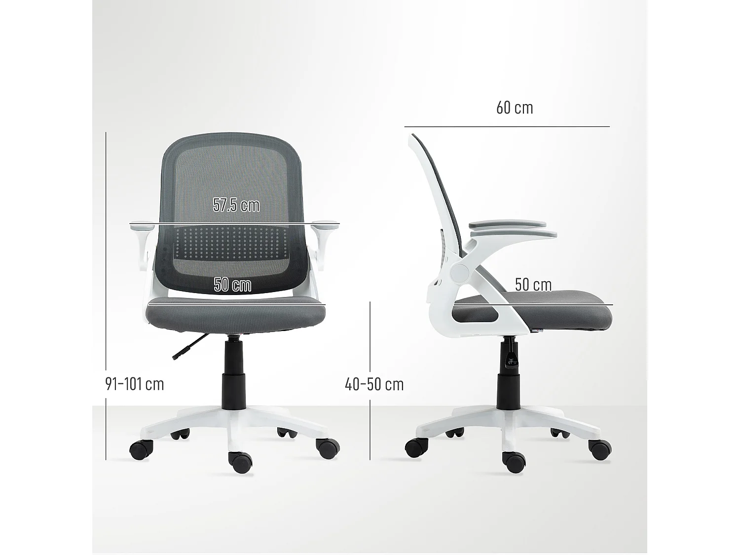 Chaise de bureau ergonomique pivotante accoudoirs relevables maille gris