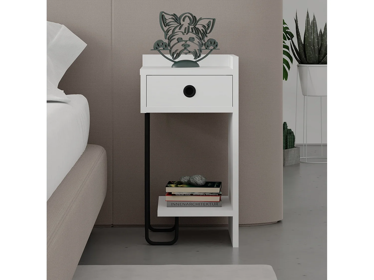 Table de chevet droite en bois "Sirius" - 32 x 30 x 61 cm - Blanc