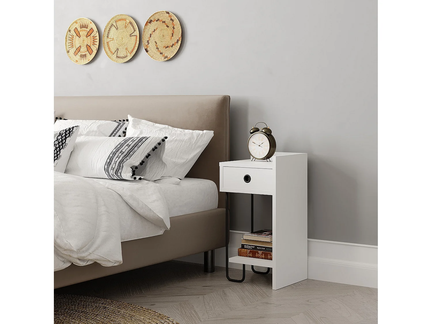Table de chevet droite en bois "Sirius" - 32 x 30 x 61 cm - Blanc