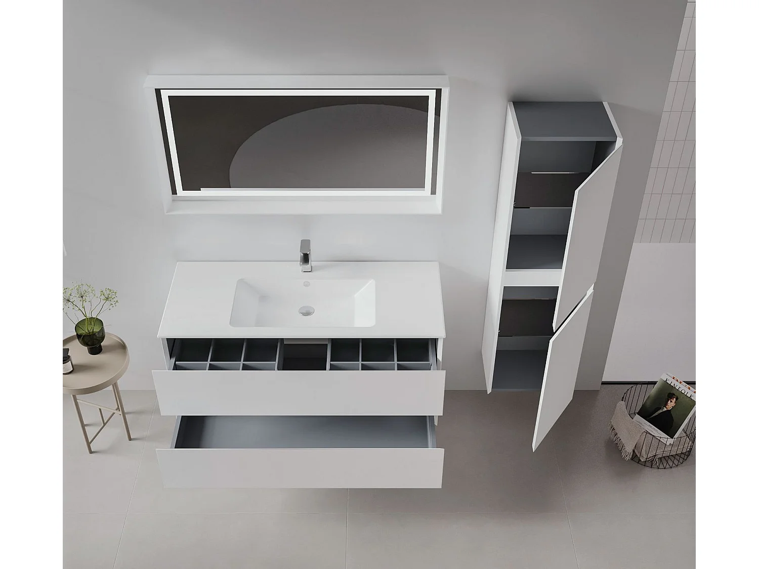 Wastafelmeubel met spiegel (2-delig) "Nest 121 v2" - 121 x 51 x 55 cm - Matwit