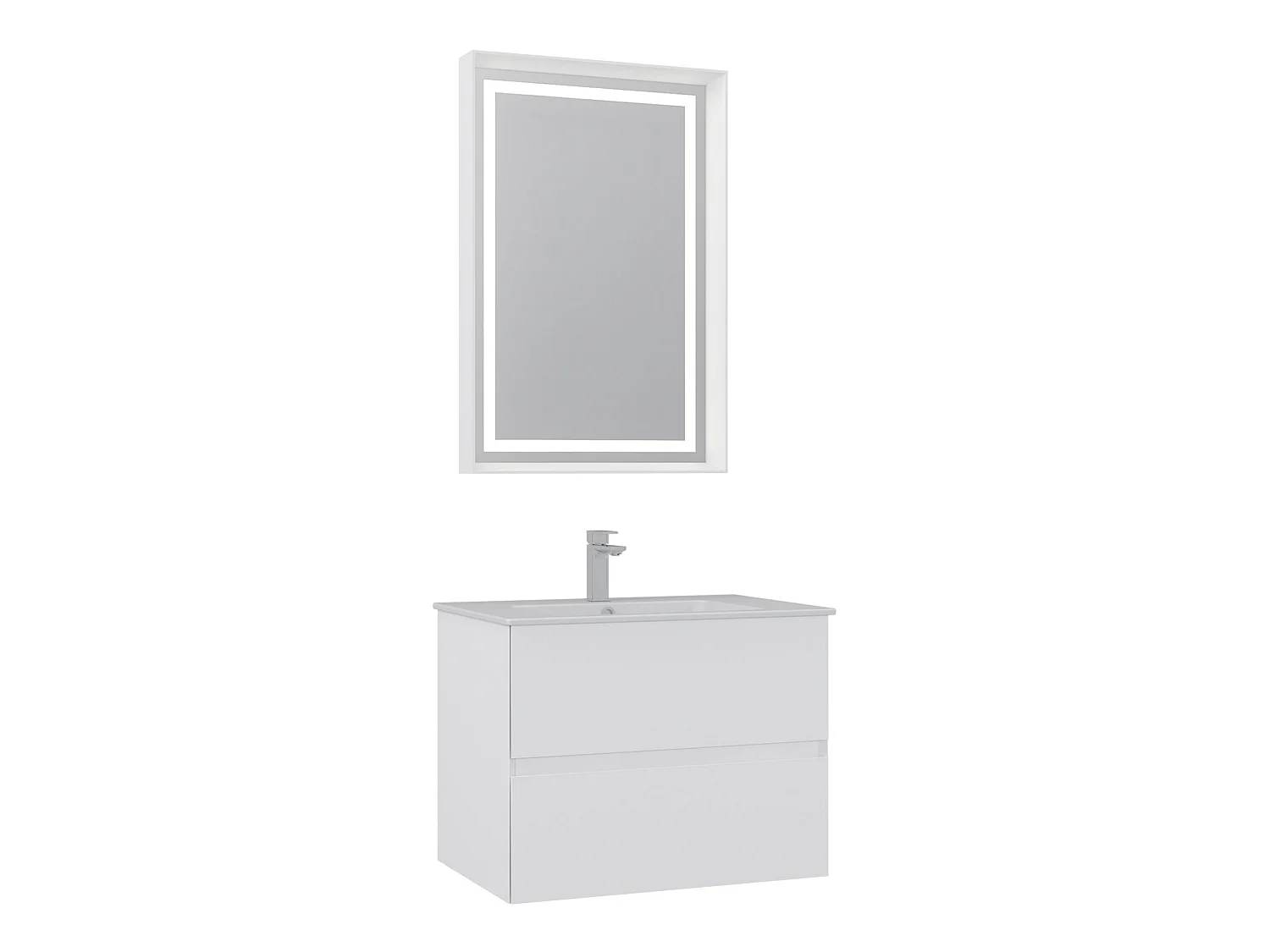 Ensemble Meuble Vasque avec Miroir (2 Pièces) "Nest 71 v2" - 71 x 51 x 55 cm - Matte White