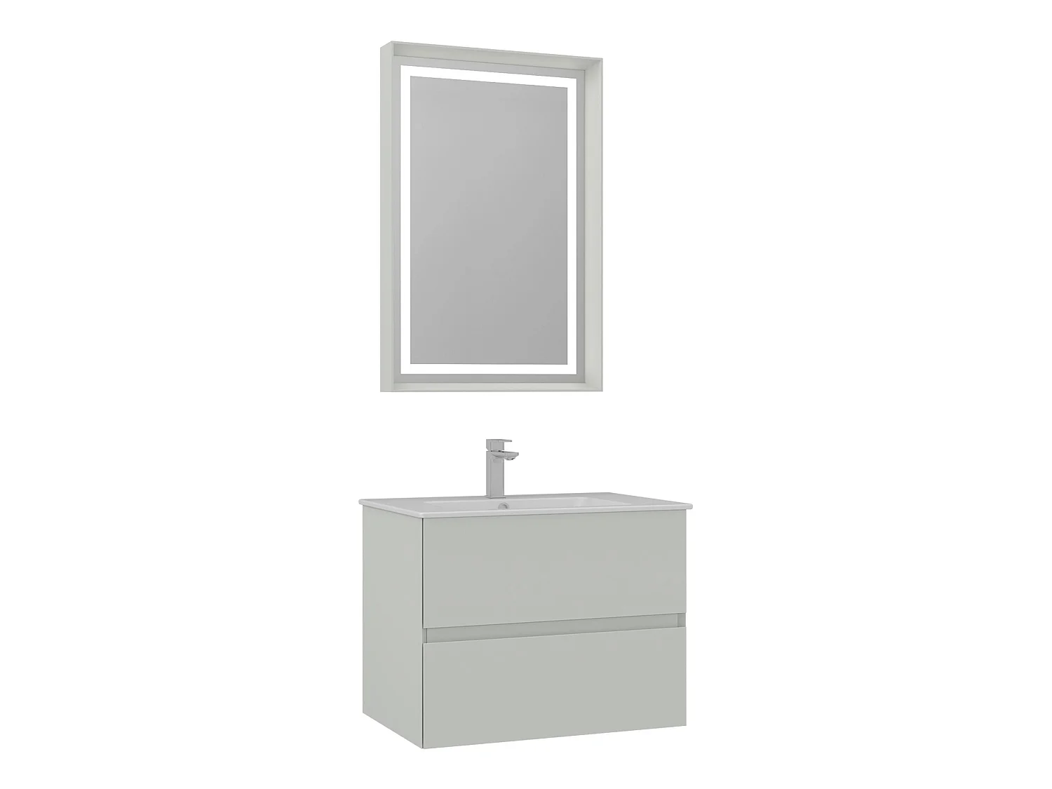 Ensemble Meuble Vasque avec Miroir (2 Pièces) "Nest 71 v2" - 71 x 51 x 55 cm - Matte Cashmere