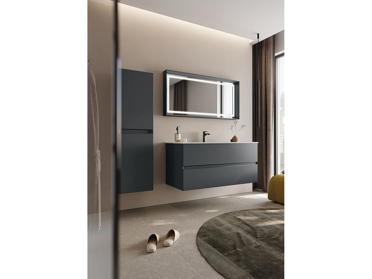 Wastafelmeubel met spiegel (2-delig) "Nest 121 v2" - 121 x 51 x 55 cm - Mat antraciet