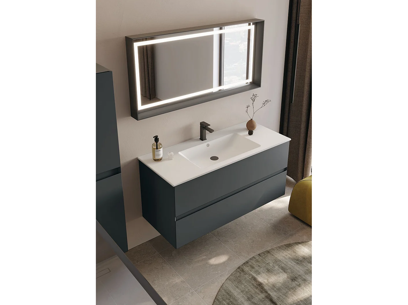 Wastafelmeubel met spiegel (2-delig) "Nest 121 v2" - 121 x 51 x 55 cm - Mat antraciet