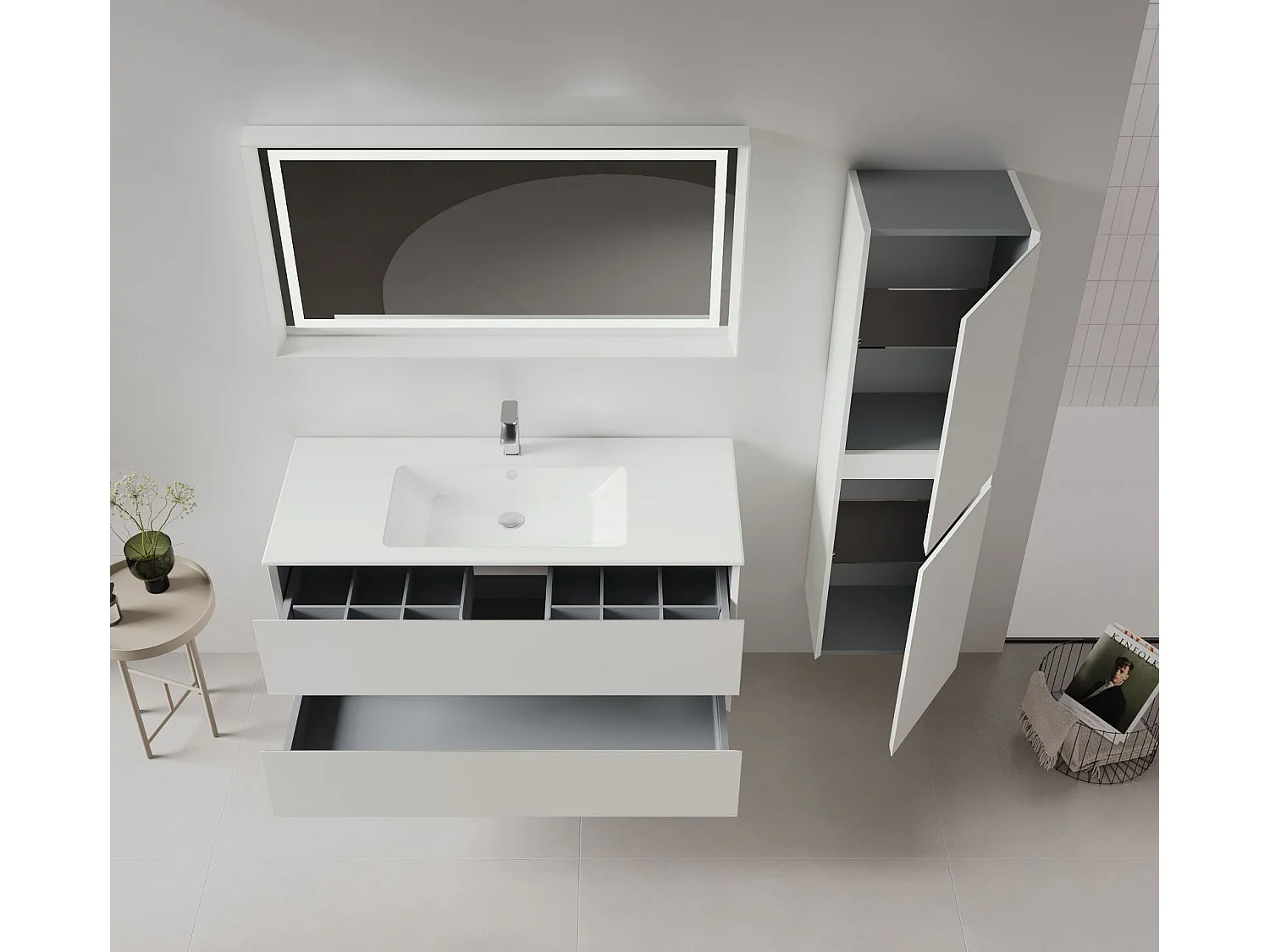 Wastafelmeubel met spiegel (2-delig) "Nest 121 v2" - 121 x 51 x 55 cm - Matte Cashmere