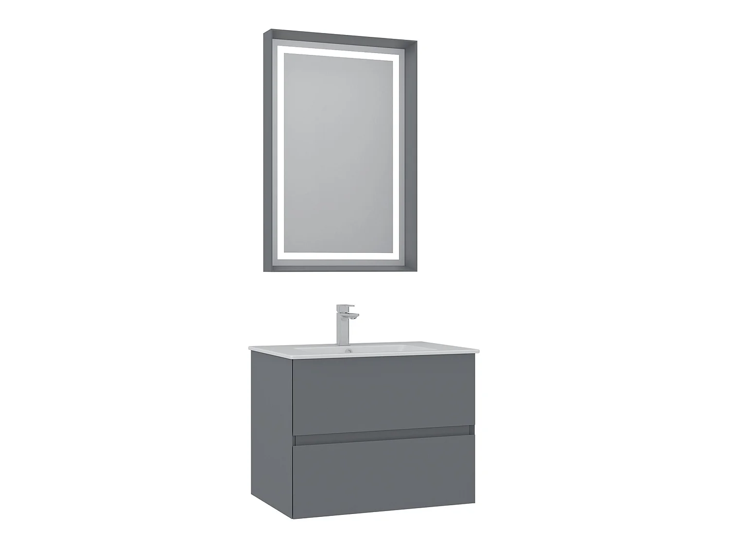 Ensemble Meuble Vasque avec Miroir (2 Pièces) "Nest 71 v2" - 71 x 51 x 55 cm - Matte Grey