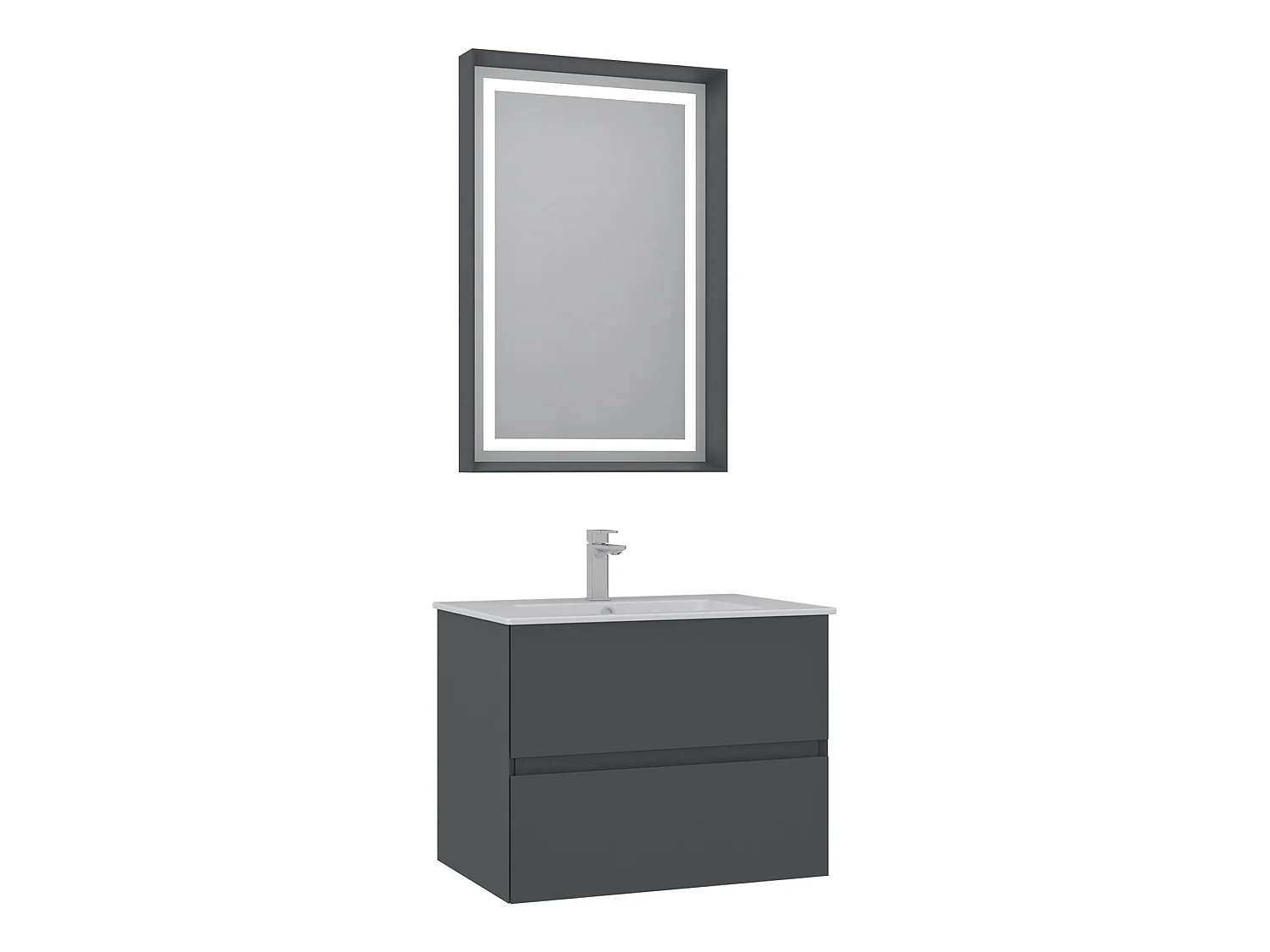 Ensemble Meuble Vasque avec Miroir (2 Pièces) "Nest 71 v2" - 71 x 51 x 55 cm - Matte Anthracite