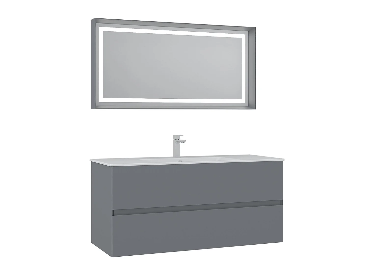 Wastafelmeubel met spiegel (2-delig) "Nest 121 v2" - 121 x 51 x 55 cm - Matgrijs