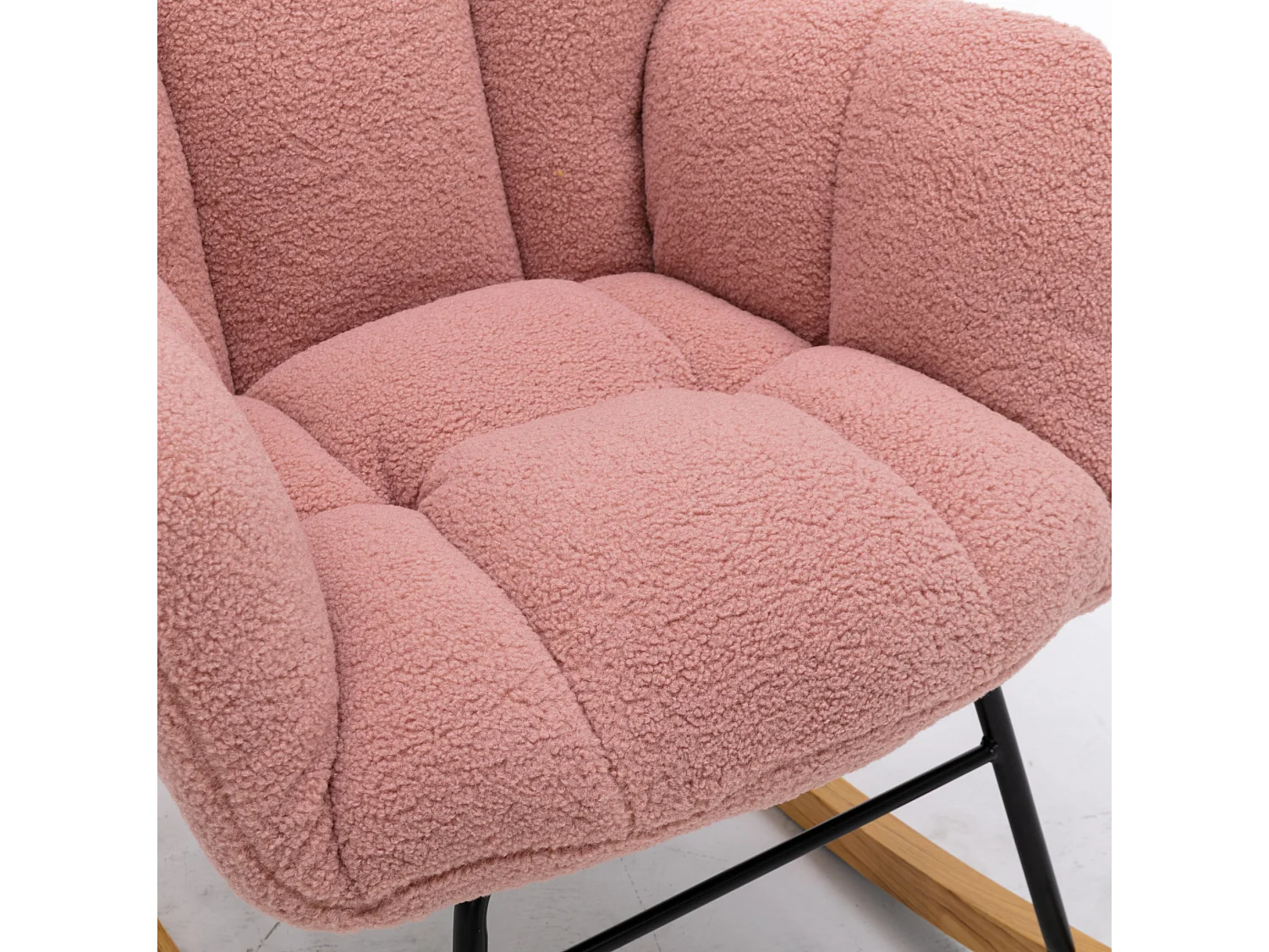Fauteuil à bascule 80/95/70 cm, Rocking chair avec dossier haut et accoudoirs rembourrés Lammfell-Optik rose