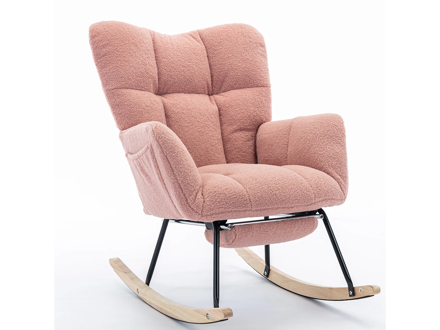 Fauteuil à bascule 80/98/98.5 cm, Rocking chair avec repose-pieds pliable Lammfell-Optik rose