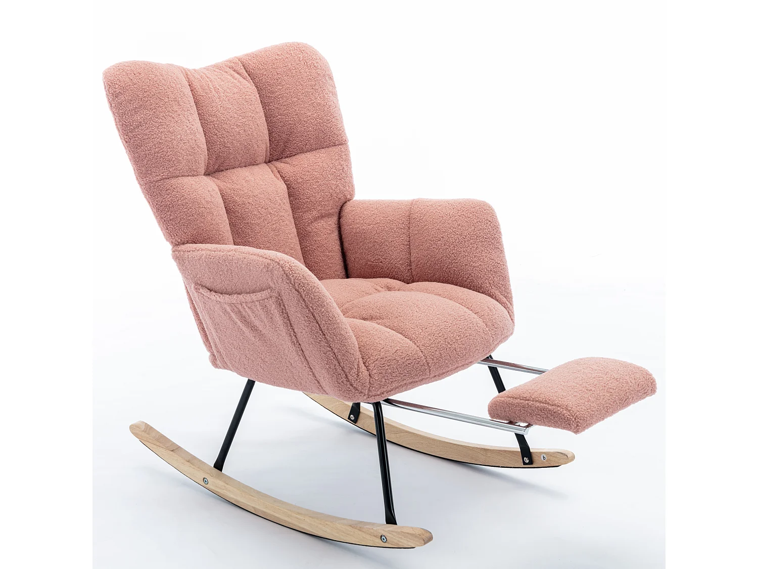 Fauteuil à bascule 80/98/98.5 cm, Rocking chair avec repose-pieds pliable Lammfell-Optik rose