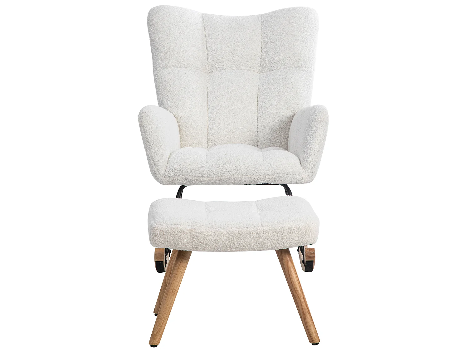 Fauteuil à bascule 65/92/47 cm, Rocking chair avec repose-pieds Lammfell-Optik blanc Ensemble 2 pièces