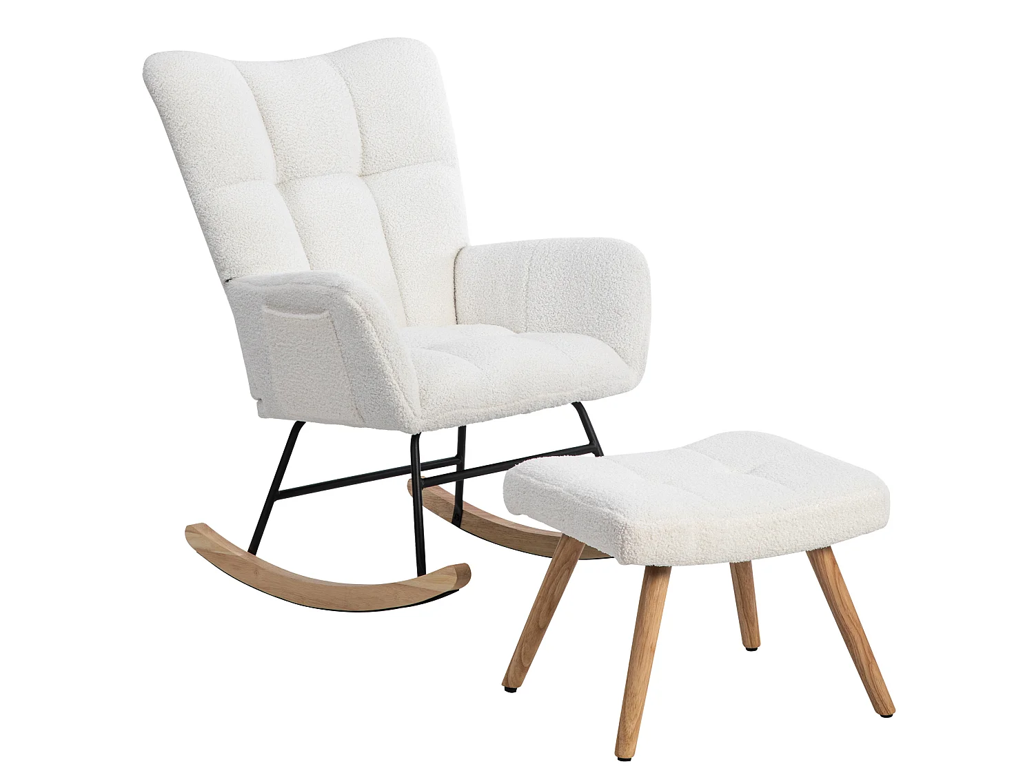 Fauteuil à bascule 65/92/47 cm, Rocking chair avec repose-pieds Lammfell-Optik blanc Ensemble 2 pièces