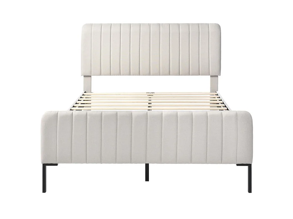 Lit coffre rembourré 160x200cm avec Tête de Lit Réglable, Sommier à Lattes Inclus, Tissu Lin Gris-Beige, Design Scandinave, beige grisâtre