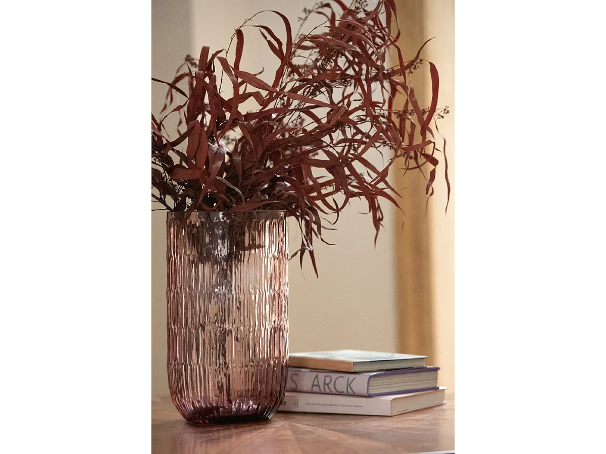 Vase Strié en Verre "Kyoto" 31cm Bordeaux