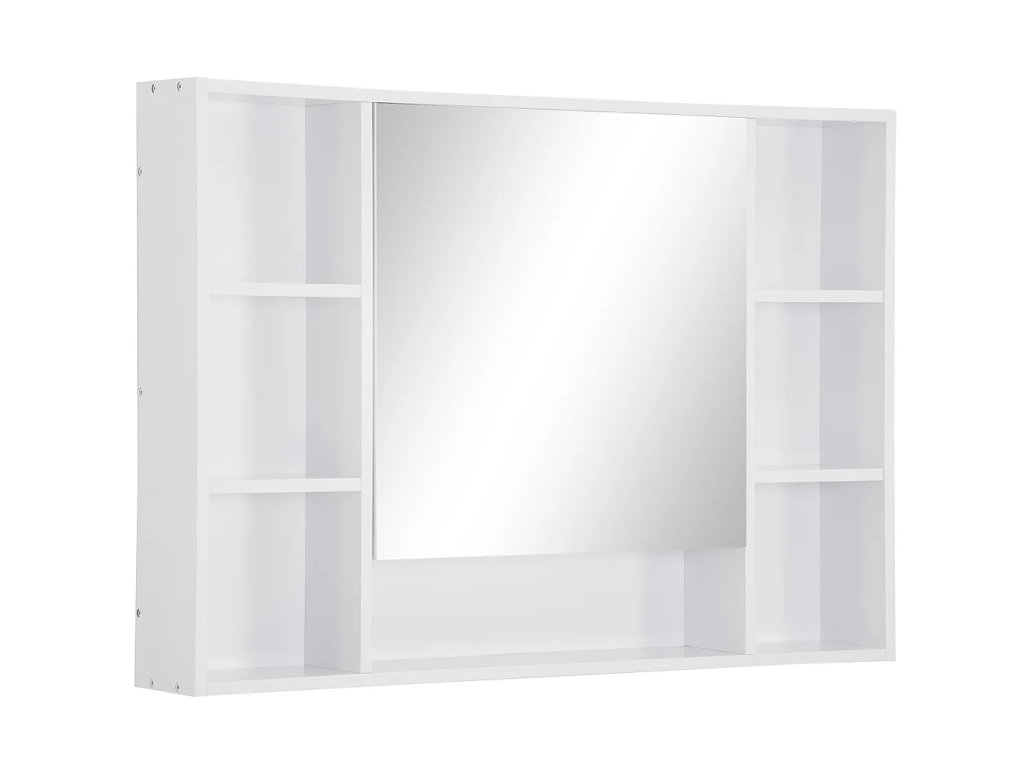 Armoire murale salle de bain avec miroir - 7 niches, étagère - 100 x 15 x 70 cm - MDF blanc