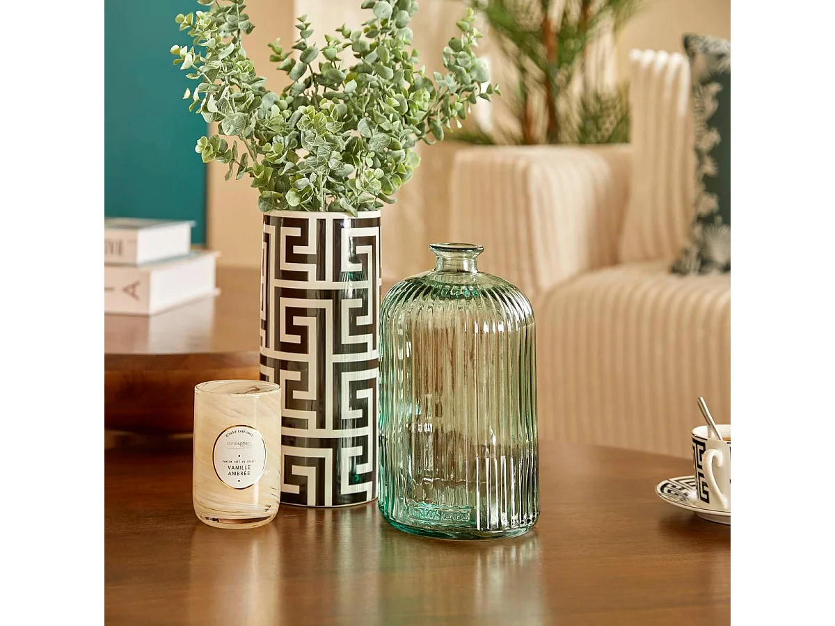 Vase Design en Verre Strié "Luz" 23cm Vert