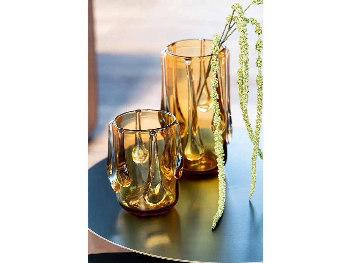 Vase Design en Verre "Drippy" 33cm Ambre
