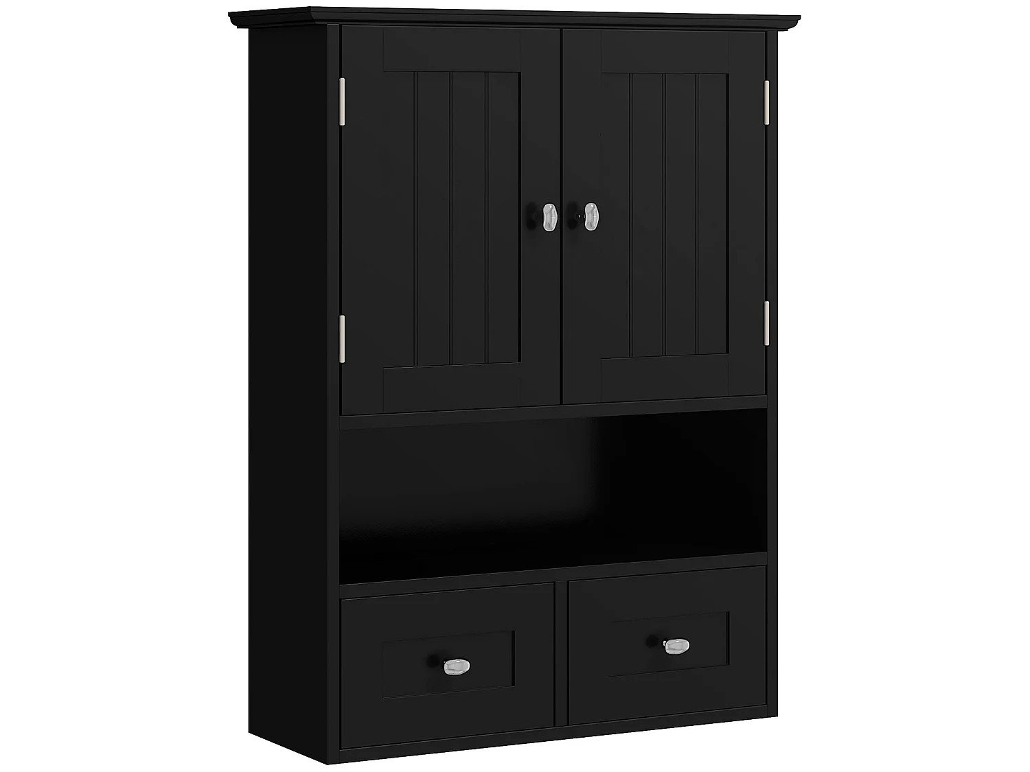 Armoire murale de salle de bain - 2 portes, 2 tiroirs, niche - MDF noir