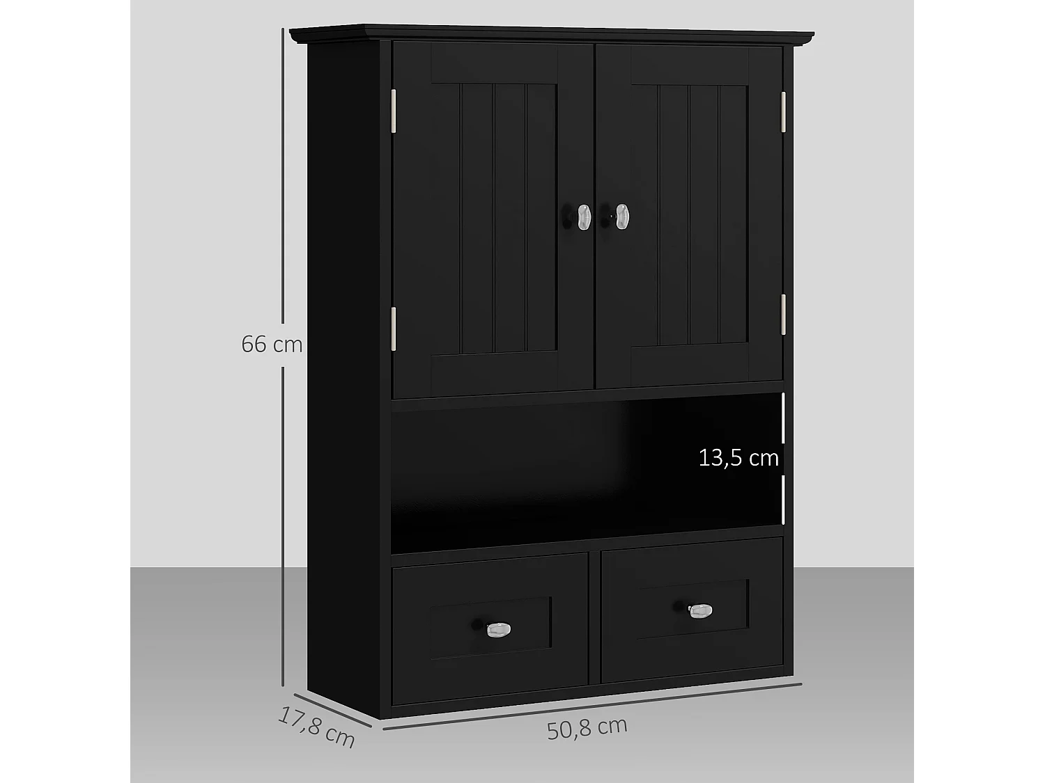 Armoire murale de salle de bain - 2 portes, 2 tiroirs, niche - MDF noir