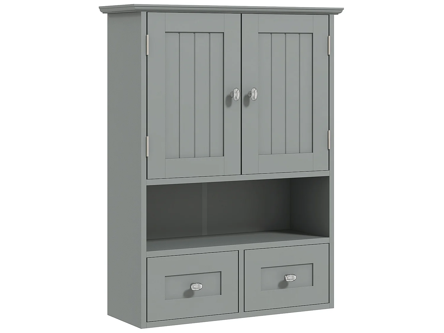 Armoire murale de salle de bain - 2 portes, 2 tiroirs, niche - MDF gris
