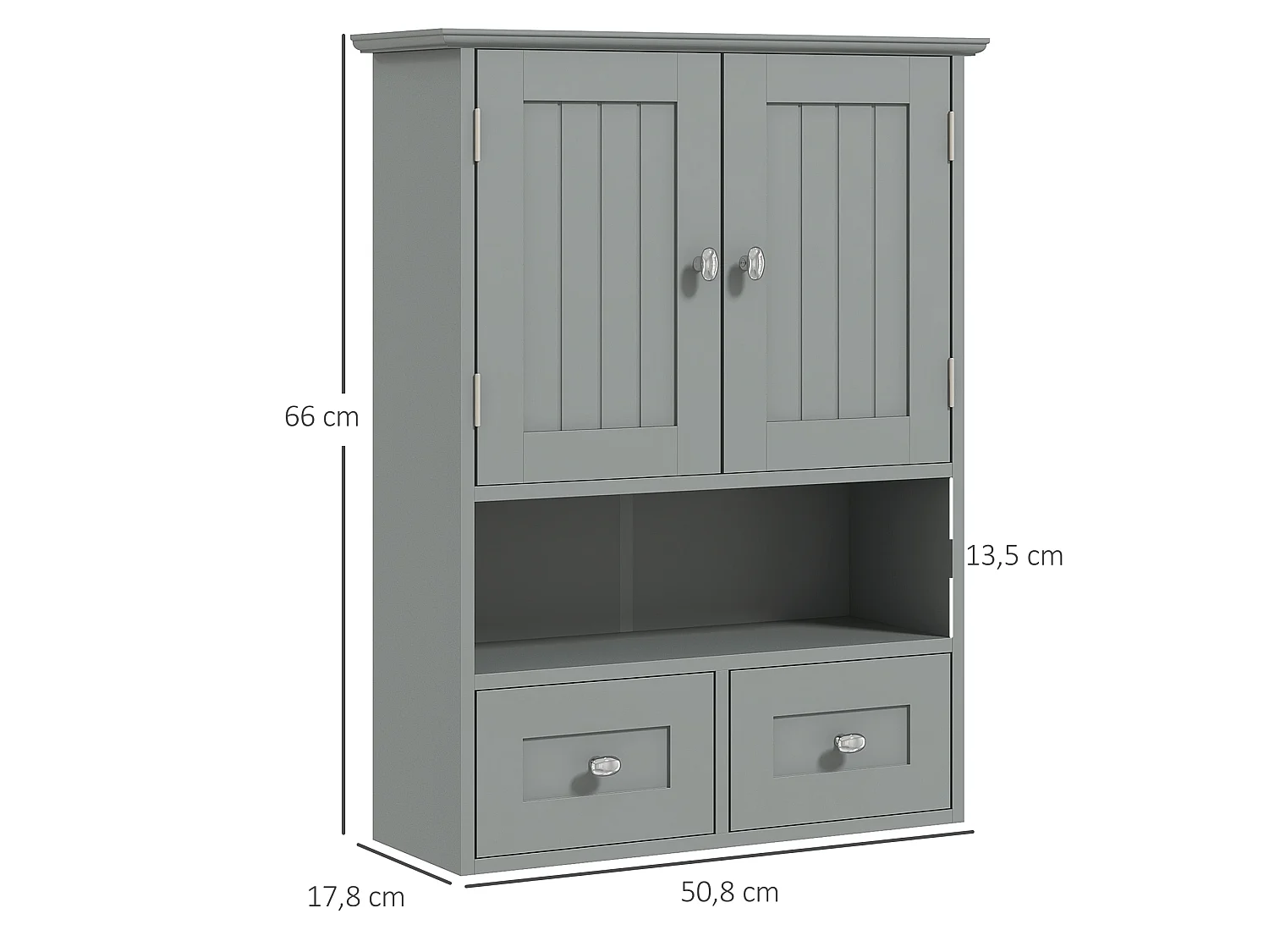 Armoire murale de salle de bain - 2 portes, 2 tiroirs, niche - MDF gris
