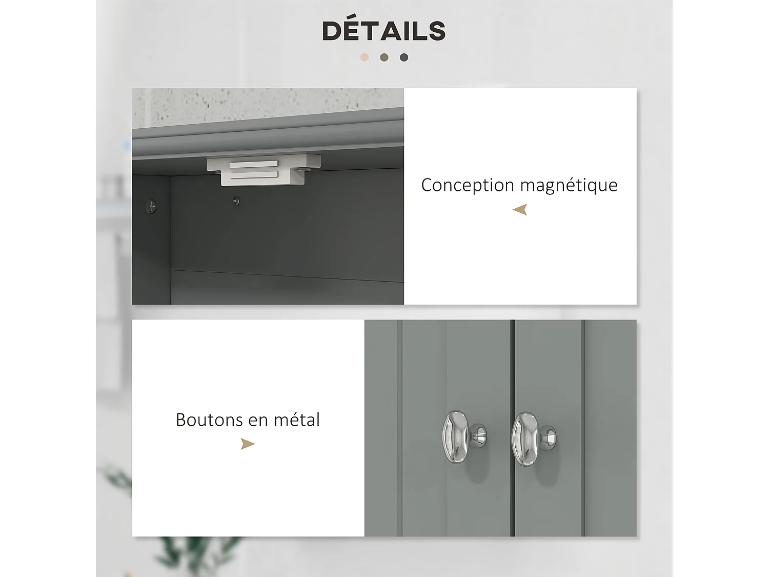 Armoire murale de salle de bain - 2 portes, 2 tiroirs, niche - MDF gris