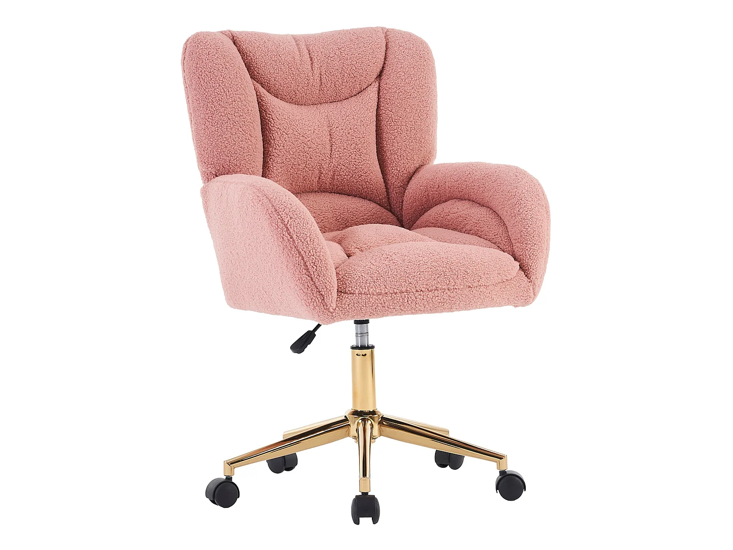 Chaise de bureau 64/62/92.5 cm – hauteur réglable, pivotante 360°, roulettes, dossier ergonomique – Lammfell-Optik rose