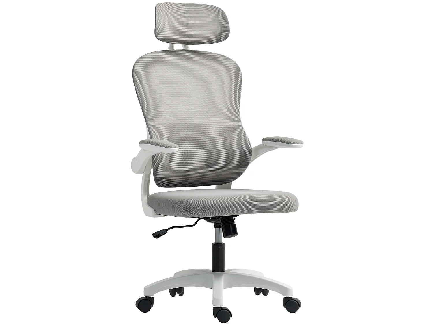 Chaise bureau ergonomique accoudoirs relevables tissu maille gris blanc