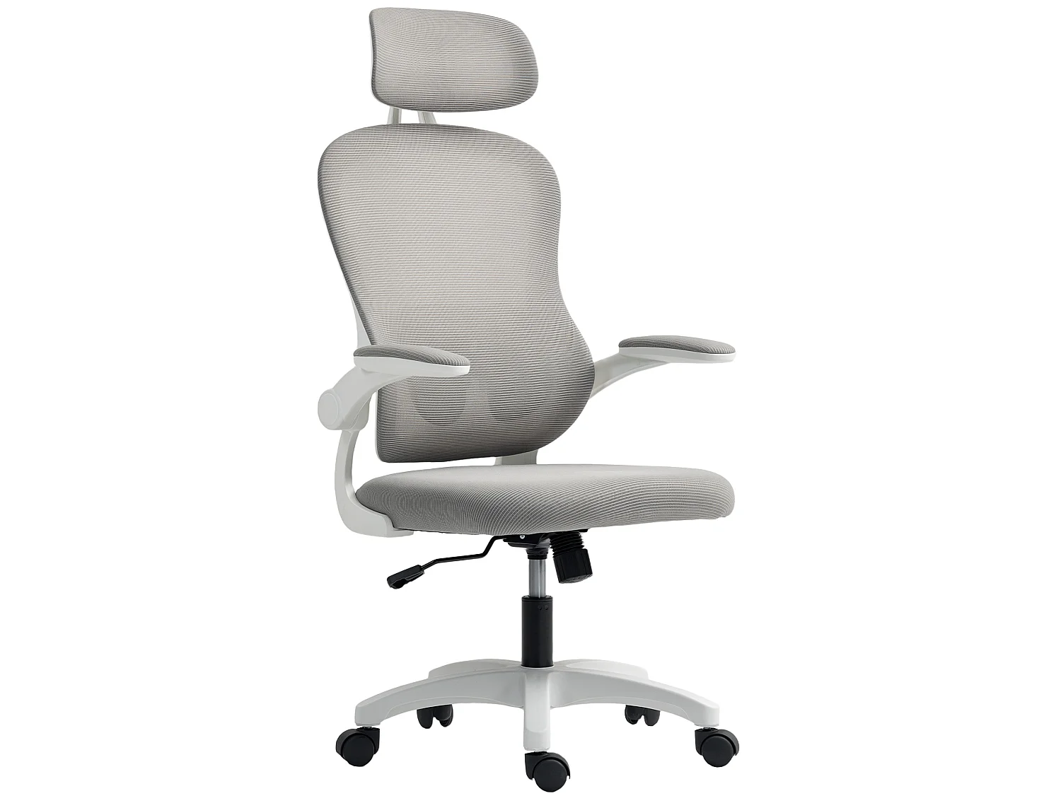 Chaise bureau ergonomique accoudoirs relevables tissu maille gris blanc