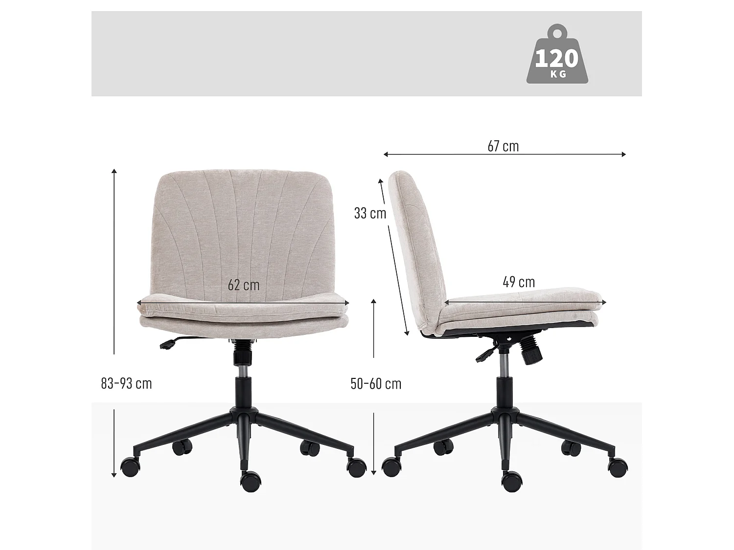 Chaise de bureau design dossier surpiqûres effet coquillage tissu beige