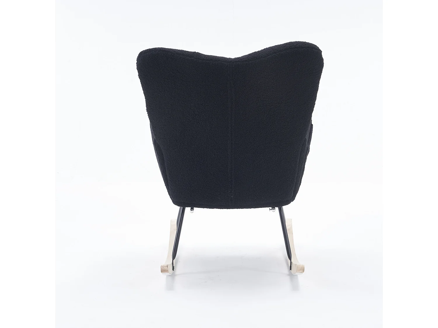 Fauteuil à bascule 80/98/98.5 cm, Rocking chair avec repose-pieds pliable Lammfell-Optik noir