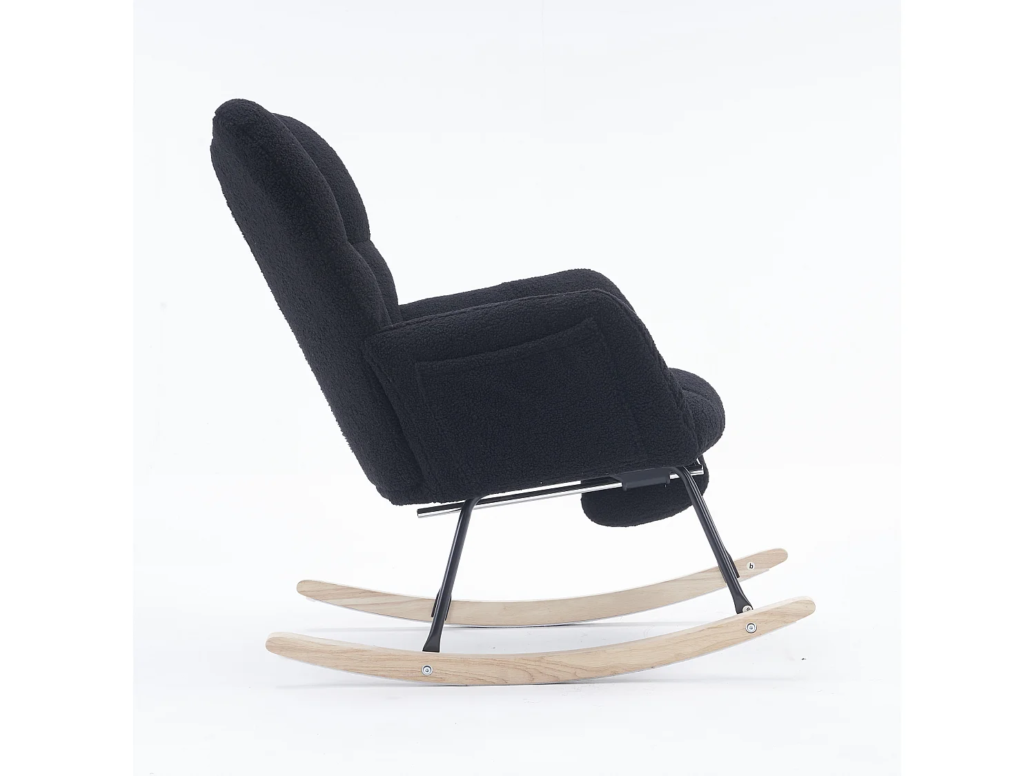 Fauteuil à bascule 80/98/98.5 cm, Rocking chair avec repose-pieds pliable Lammfell-Optik noir