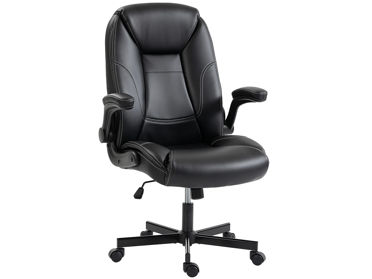 Chaise de bureau manager accoudoirs relevables synthétique noir surpiqûres blanc